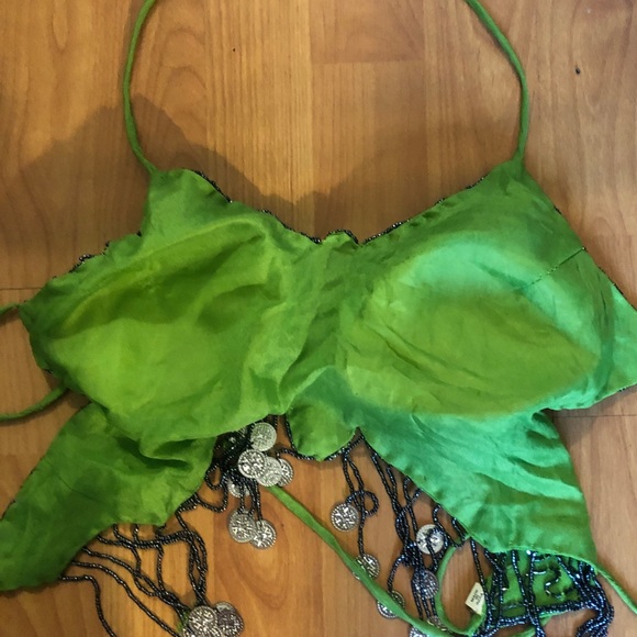 Hand beaded w/ tassels cropped tie back top - Picture 5 of 6